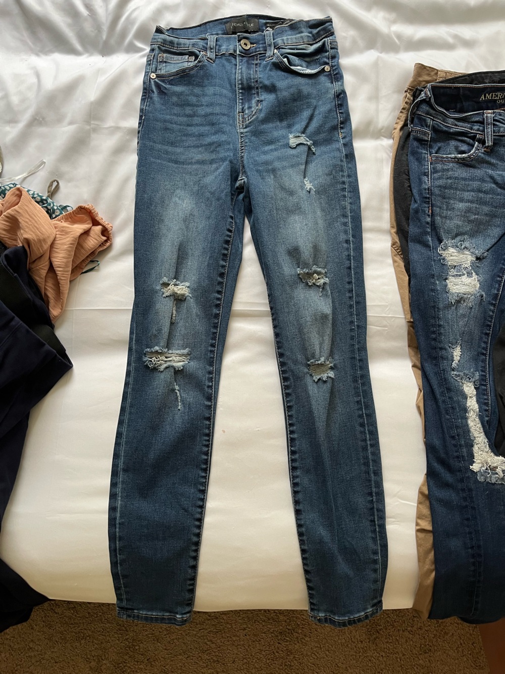Kendall & Kylie Distressed Skinny Jeans - Dark Blue